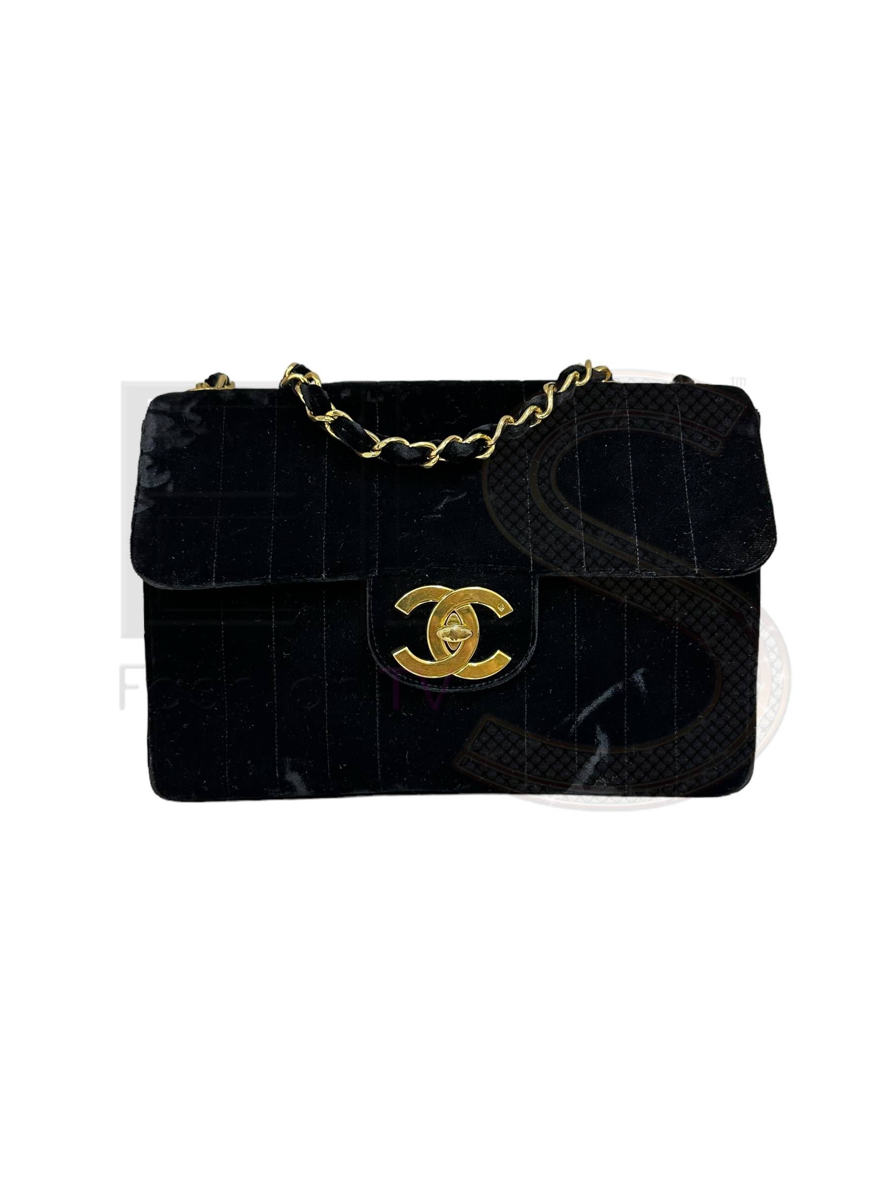 Chanel Jumbo Big Logo Black Velvet