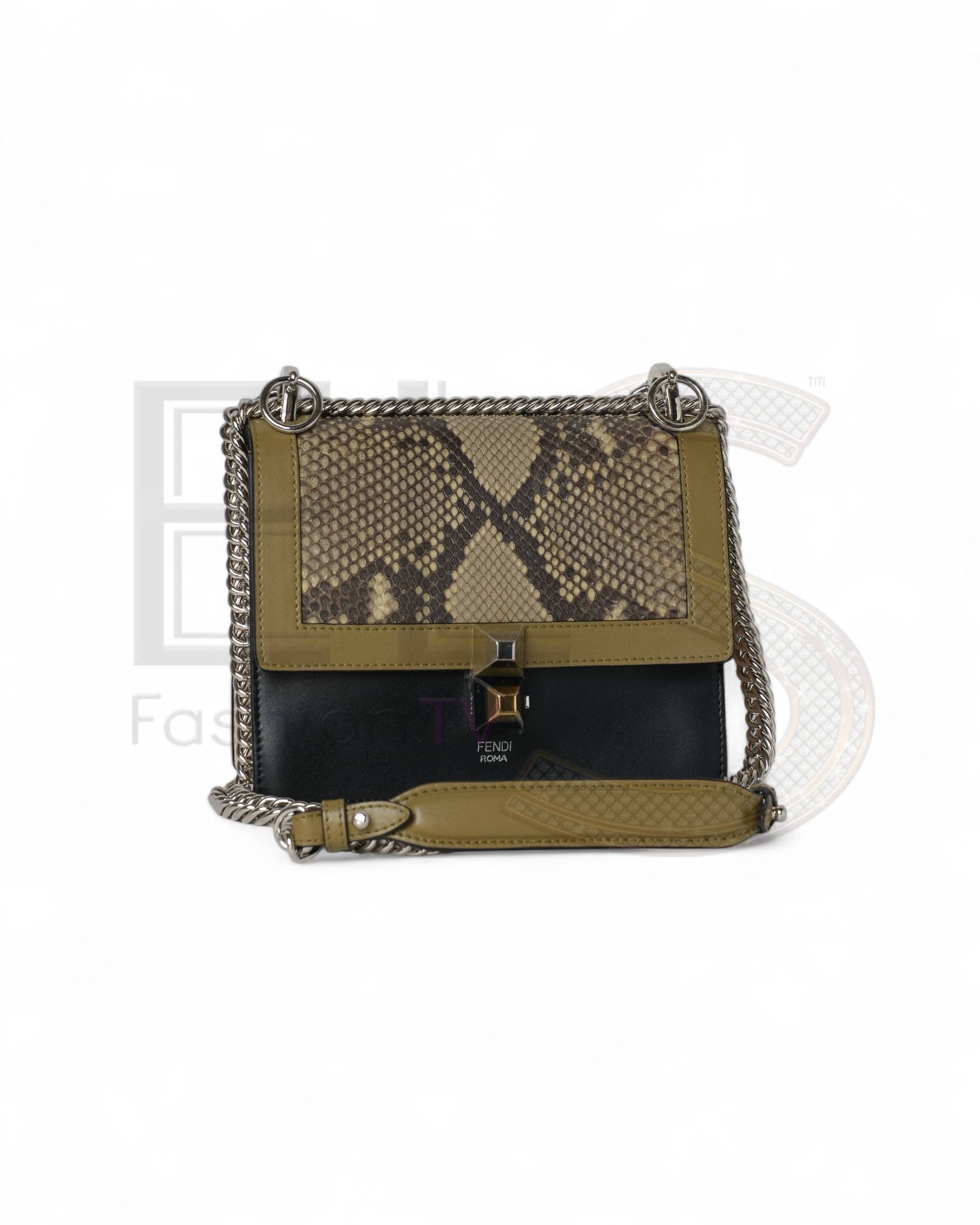 Fendi Kan I Small Tricolor Python Black