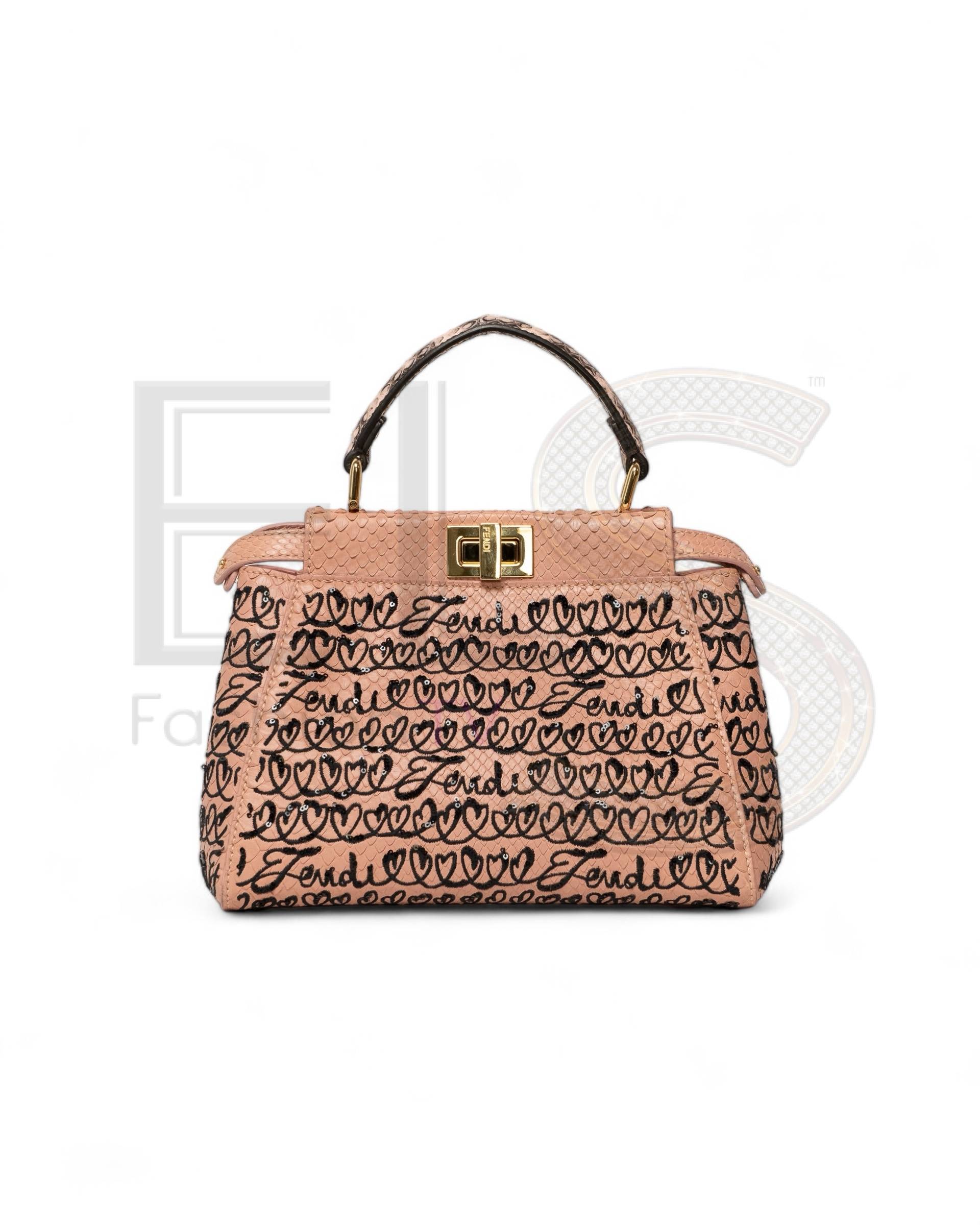 Fendi Peekaboo Mini Pink Python Embroidered ELS Fashion TV