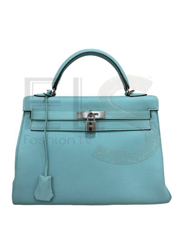 Hermès Kelly 32 Clemence Blue Atoll ELS Fashion TV