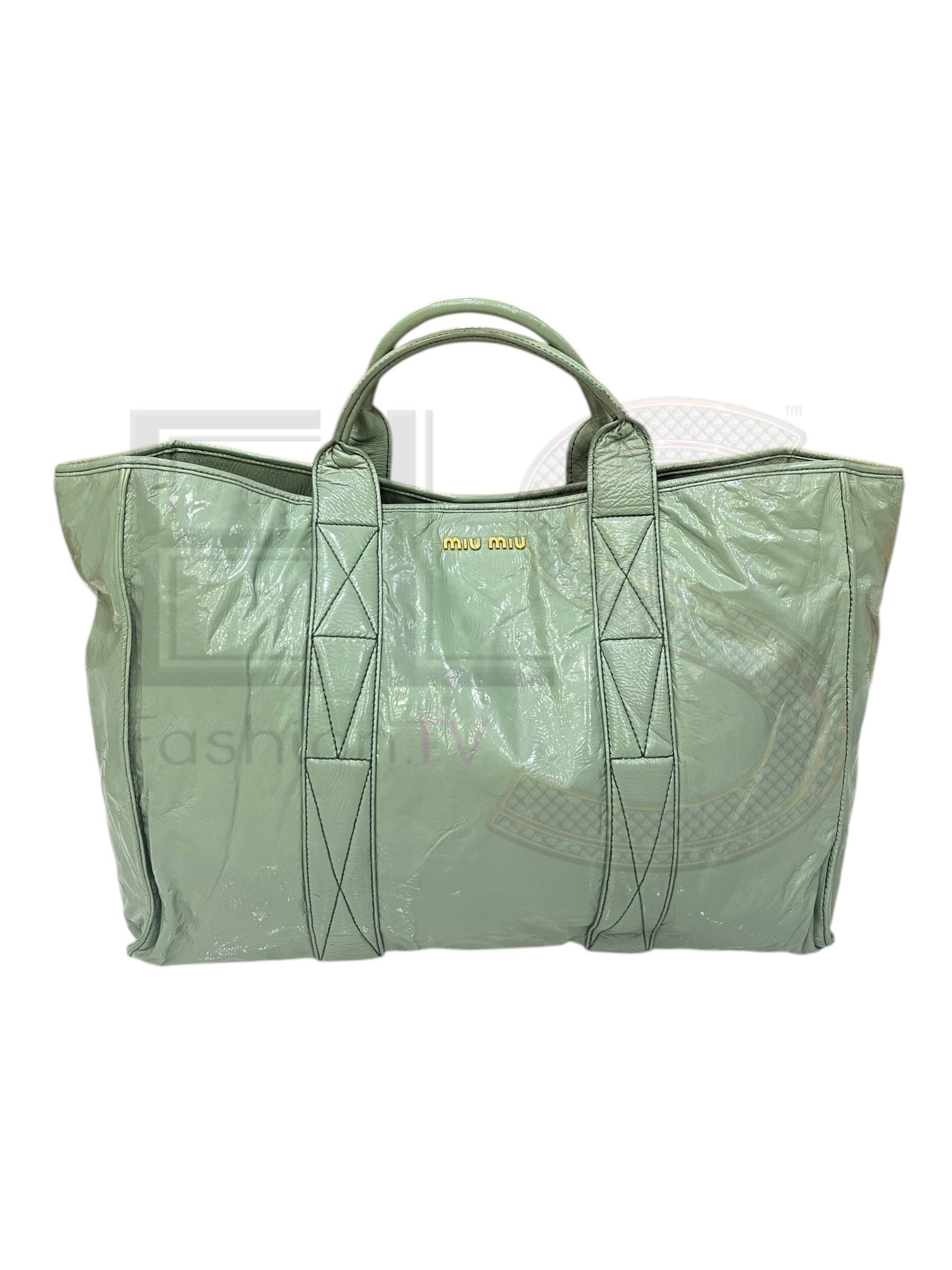 Miu Miu Shopper Large Square Glossy Green ELS Fashion TV
