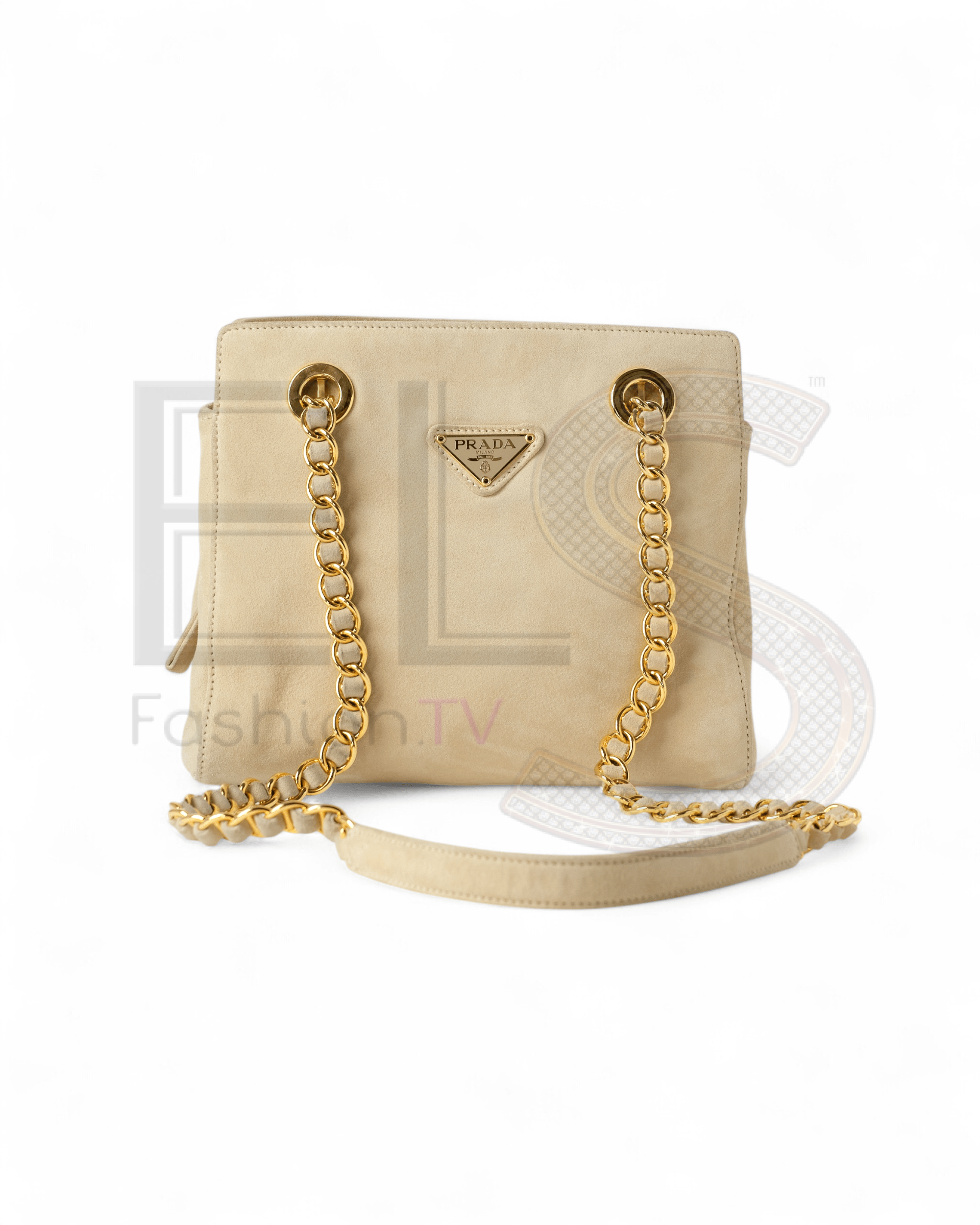 Prada Mini Bag Chain Suede Beige ELS Fashion TV
