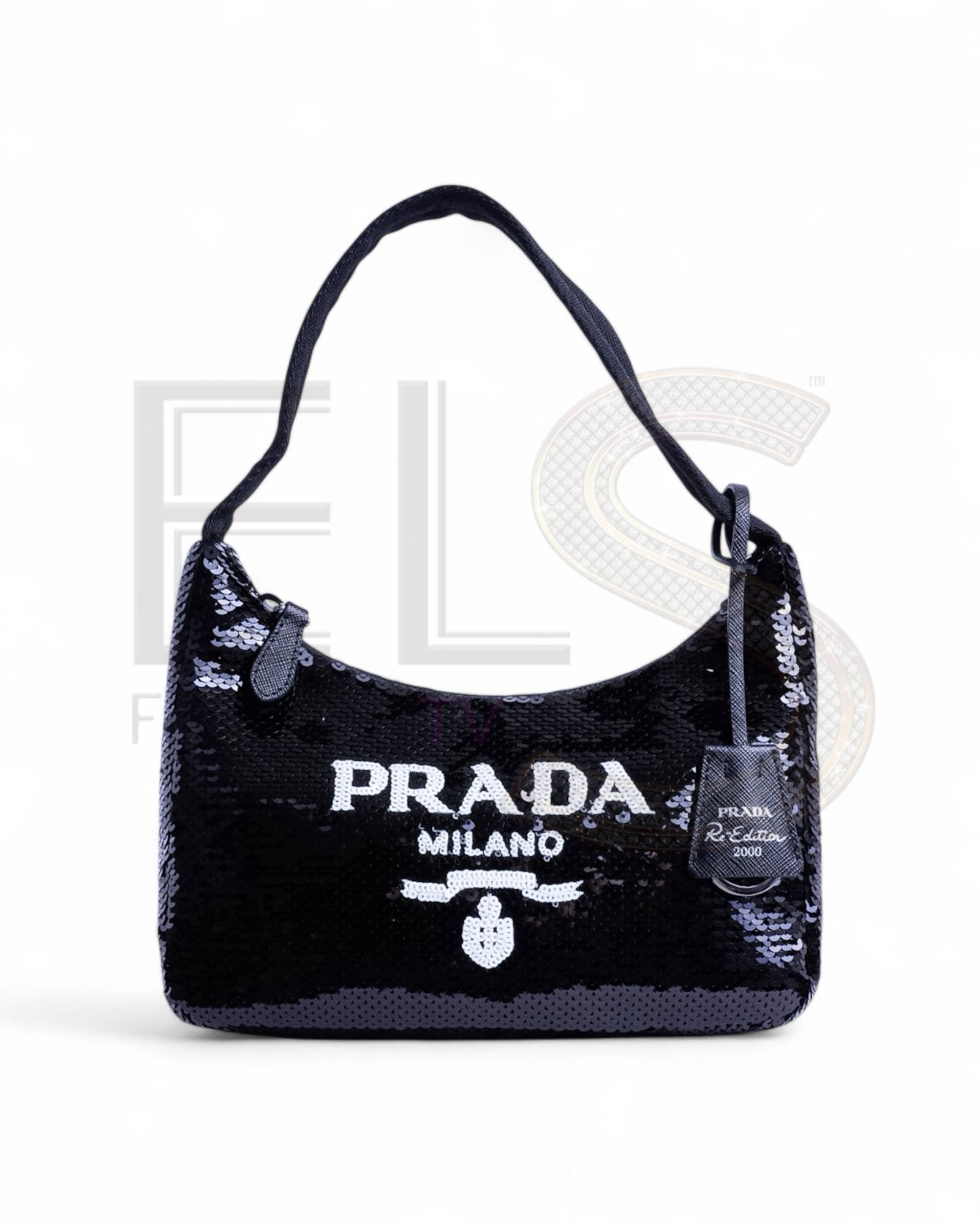 Prada Re-Edition 2000 Sequins Logo Black ELS Fashion TV