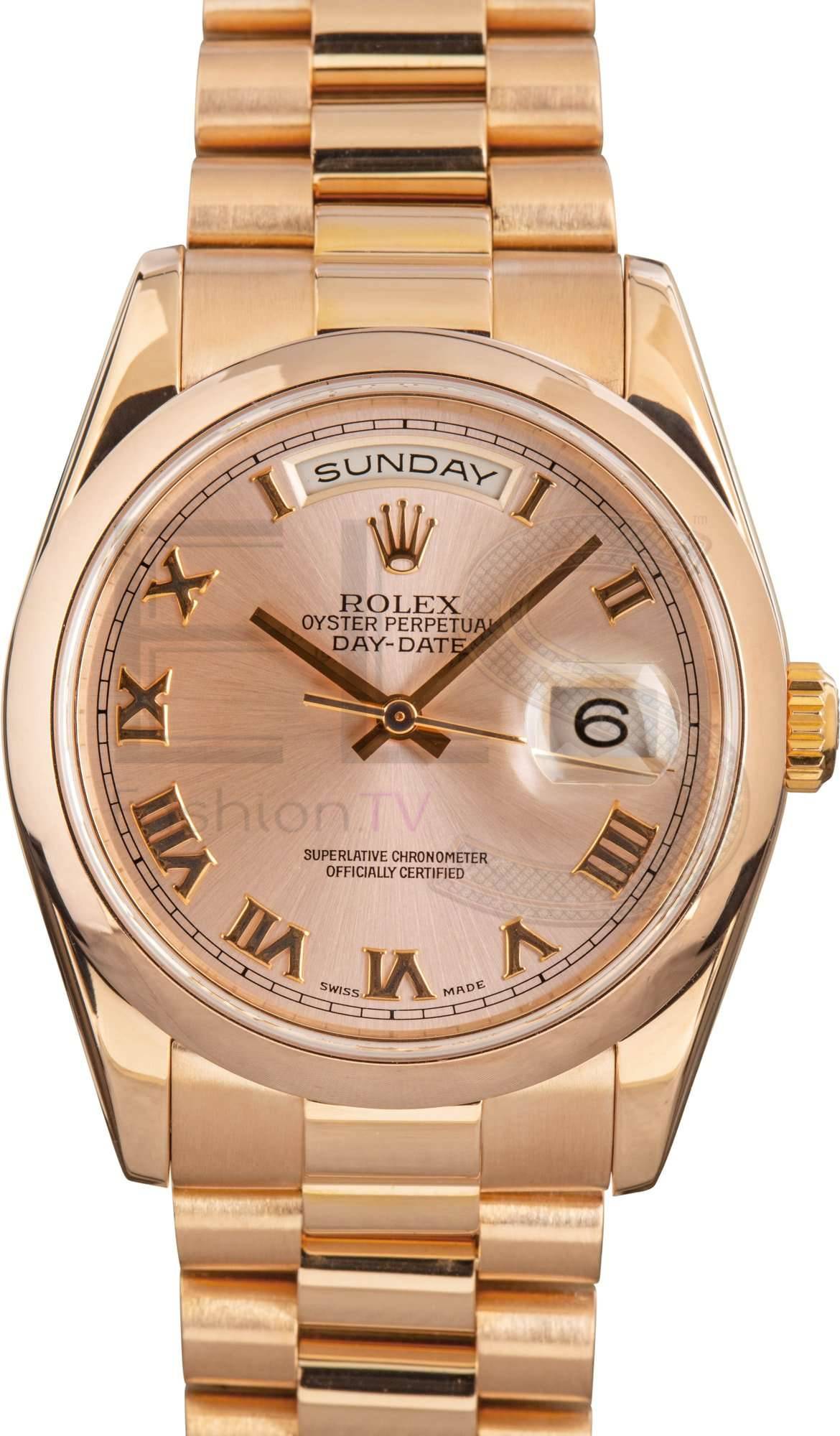 Rolex Day-Date 118205 18k Rose Gold ELS Fashion TV