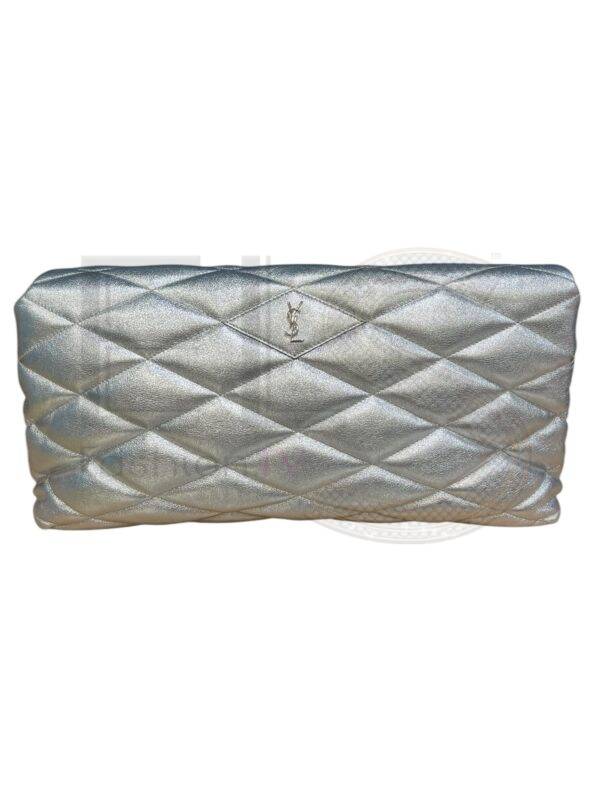 Saint Laurent Xl Puffer Clutch Laminated Silver ELS Fashion TV