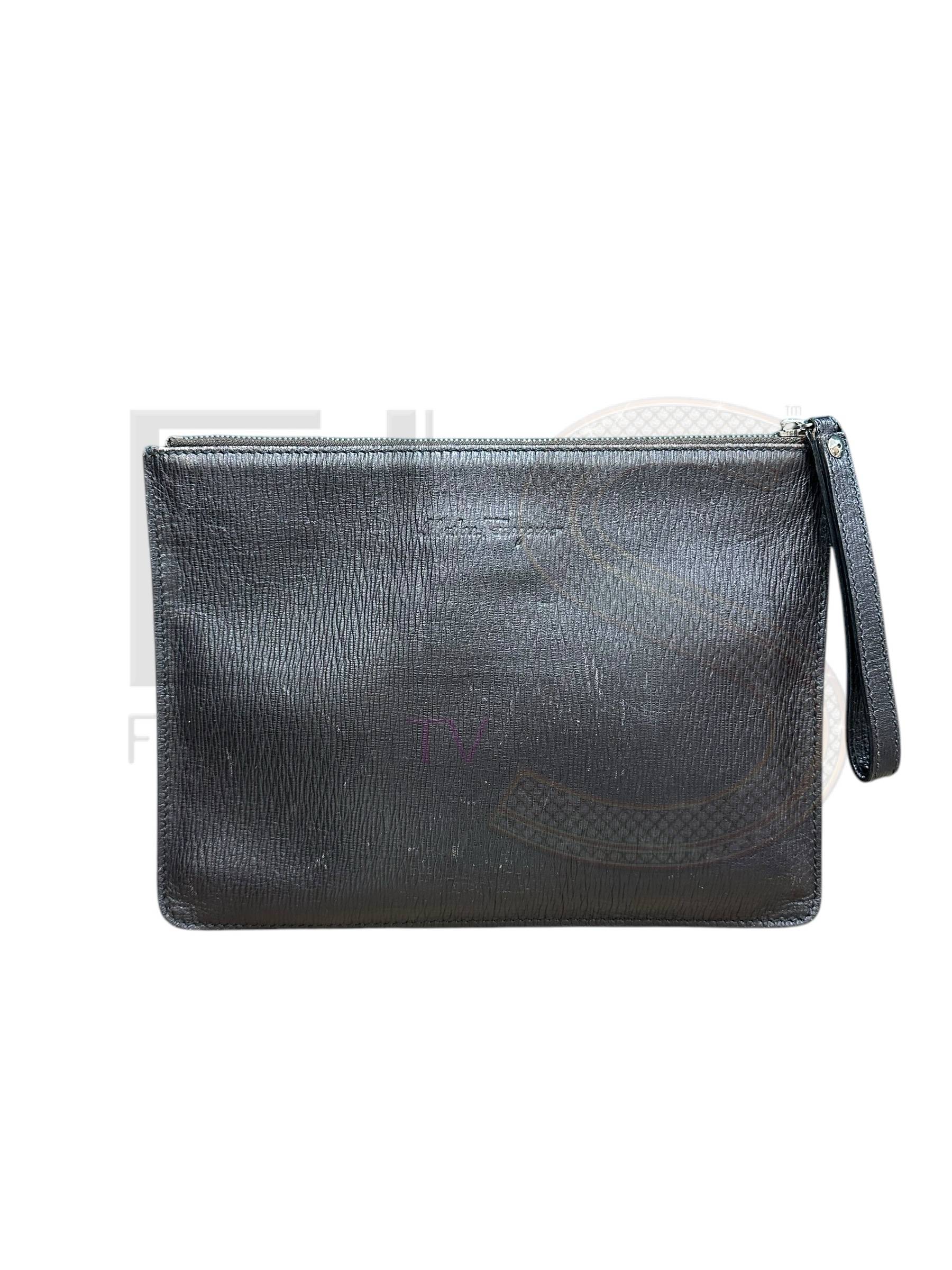 Salvatore Ferragamo Brown Epi Clutch ELS Fashion TV